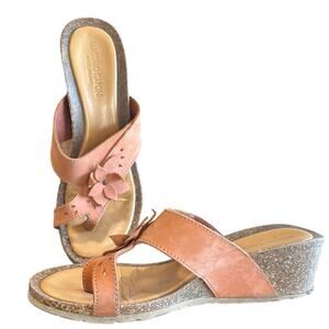 MASSIMO CAPONI Made in Italy Women’s Salmon Leather Wedge Sandals Size 8‎